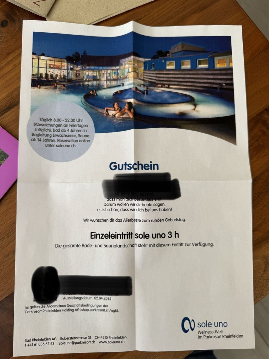 Gutscheine: Gutschein Sole uno Einzeleintritt – Neu und originalverpackt aus Widen von Carnevale