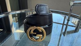 GUCCI Damen Ledergürtel - Schwarz, Leder, mit Goldschnalle