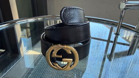 GUCCI Damen Ledergürtel - Schwarz, Leder, mit Goldschnalle
