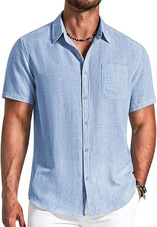 Herren Hemd Kurzarm Sommer Casual Brusttasche