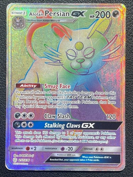Persian GX 257/236 Pokémon CosmicEclipse Rainbow Secret Rar Kaufen