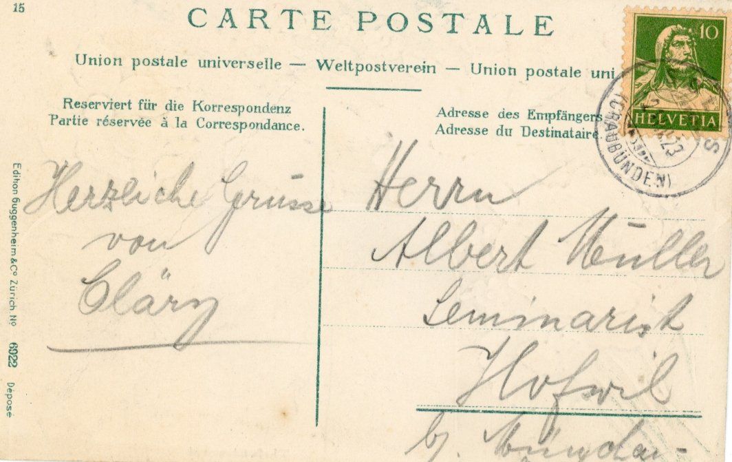 Cartoline postali: Tiefencastel   GR        um 1923 – Usato da Brig venduto da Valcards54 1