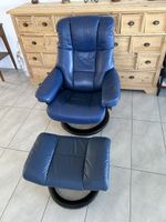 Stressless Sessel mit Hocker Leder dunkelblau gebraucht