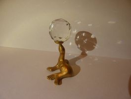Messing Seehund Figur mit Kristallglas Kugel Höhe 5cm