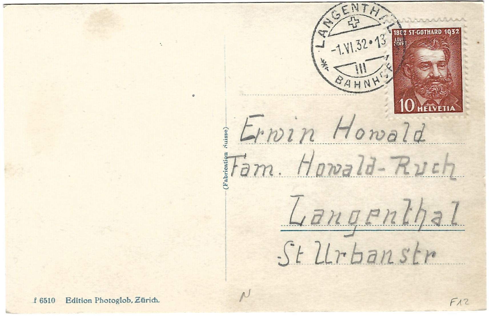 Cartoline postali: Foto-AK Langenthal Hotel Bären 1932 – Usato da Fislisbach venduto da Zigzag12 1