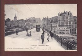 LAUSANNE - Sur le Grand Pont - Tram - 1902