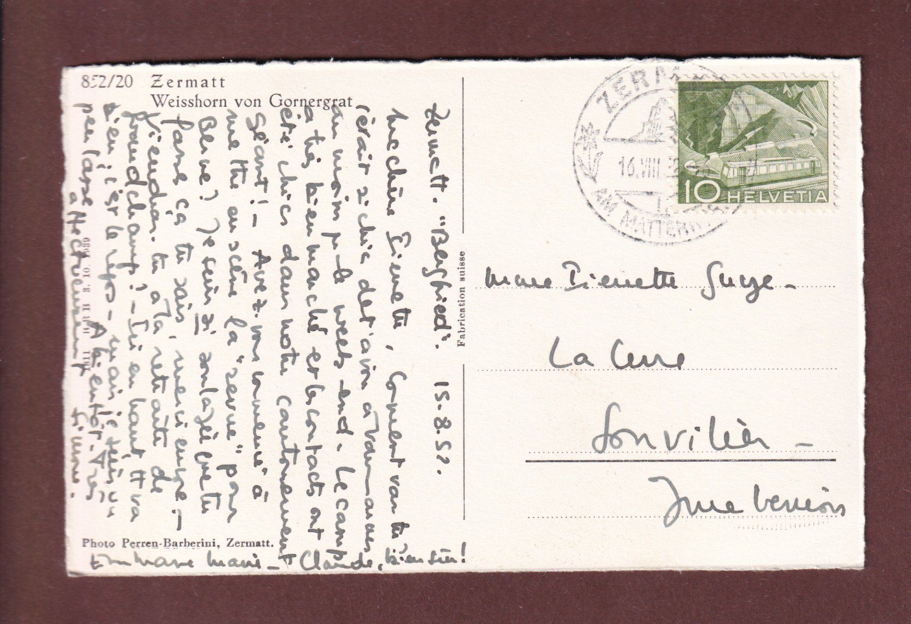 Cartoline postali: Gornergrat - WEISSHORN - 1952 – Usato da Pully venduto da nicecards-shop 1