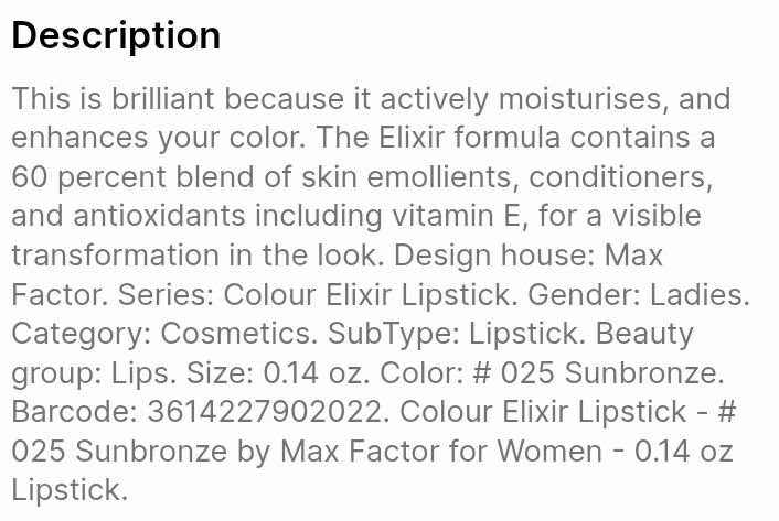 Make-up: Max Factor Colour Elixir Lipstick 025 Sunbronze – Usato da Zürich venduto da cat_9cvz 3