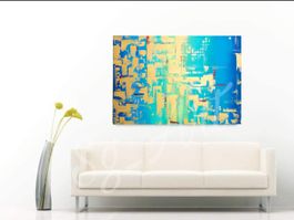 Acrylbild abstrakt blau türkis Gold Unikat neu