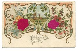 Samt-Applikation - Rosen - Bonne et heureuse Année - 1907