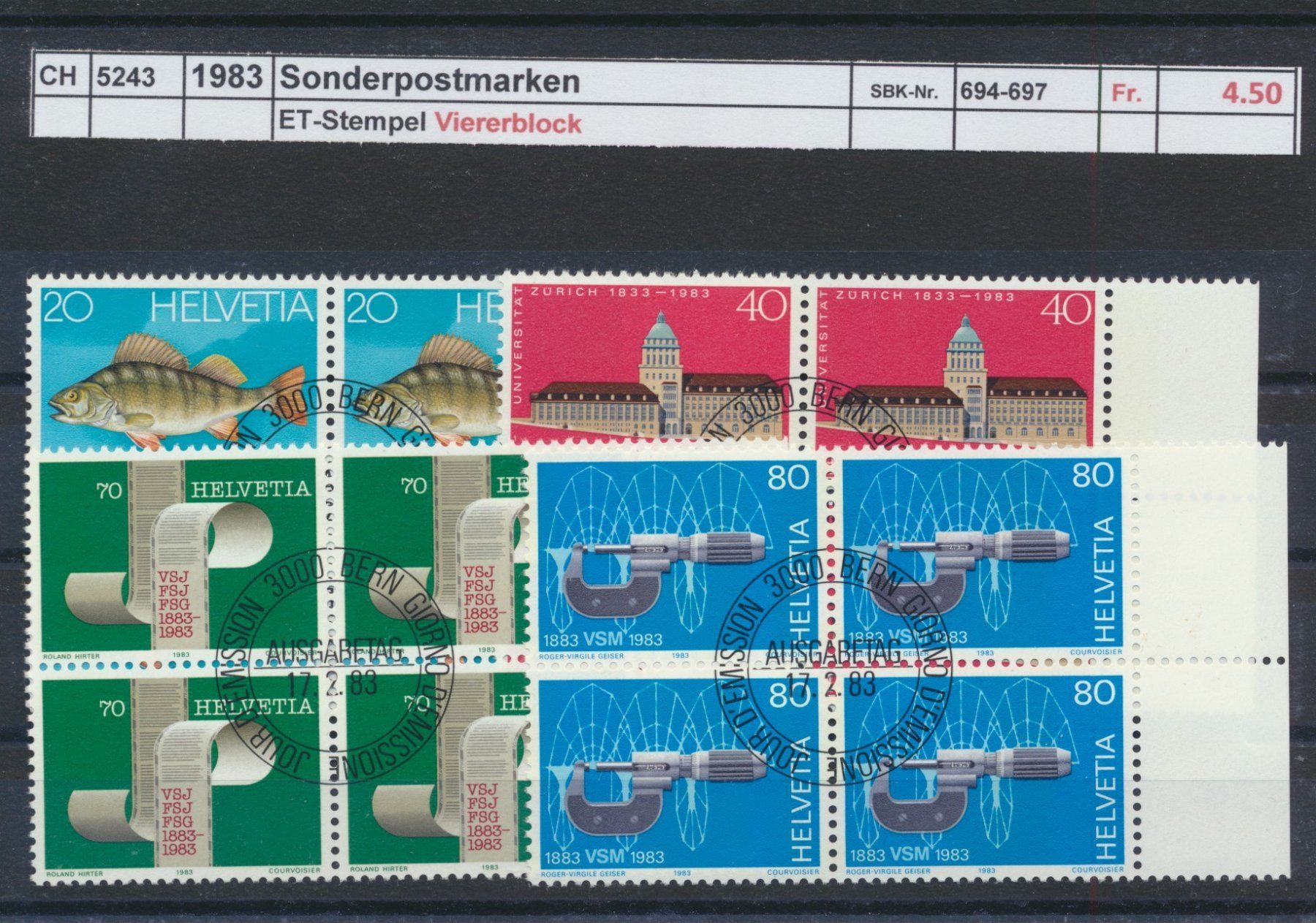 Tous les timbres: 1983 "Sonderpostmarken", Viererblock, ET - Stempel – D'occasion à Winterthur par Zupogeru