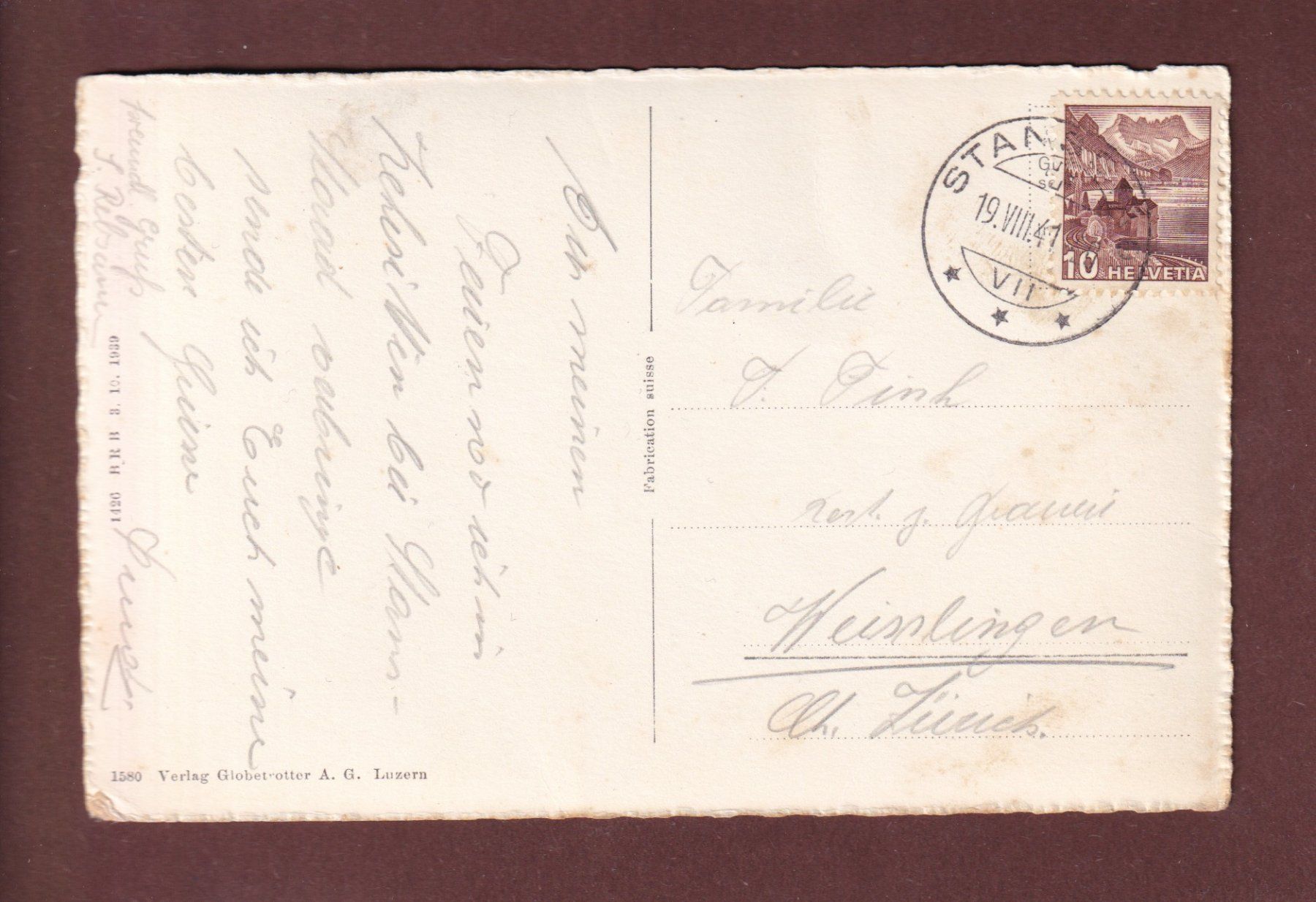 Cartoline postali: STANSSTAD und Pilatus - 1941 – Usato da Pully venduto da nicecards-shop 1