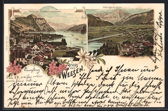 Cartoline postali: Litho Weesen, Totalansichten gegen Leist – Usato da Berlin venduto da bartko-reher