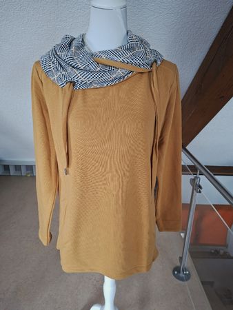 Damen Pullover Multiblu senfgelb Kragen gemustert Grösse 38