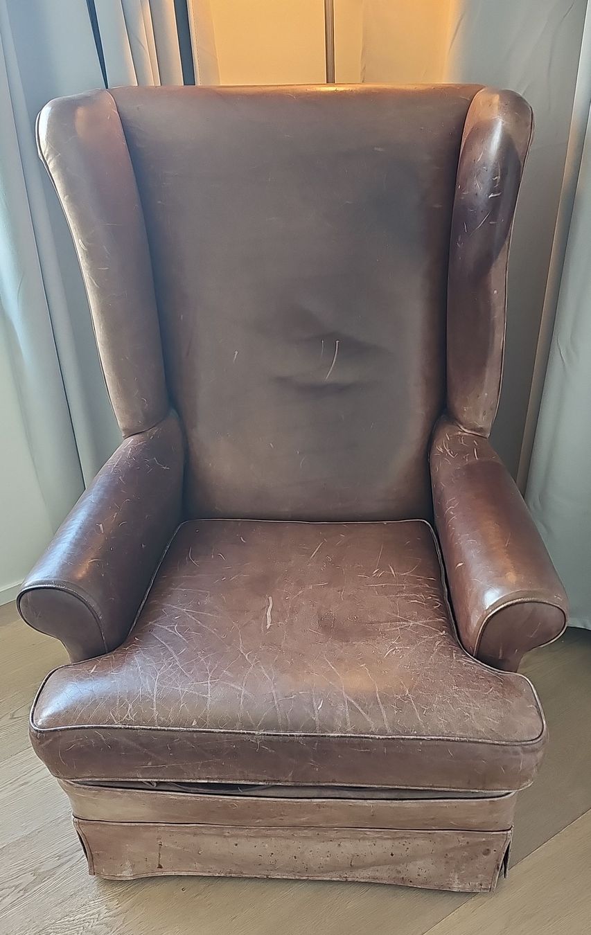 Fauteuils: Brown Leather Wingback Armchair – D'occasion à Immensee par Gitter