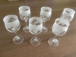 6 edle, dekorative Kristall-Weingläser, neuwertig