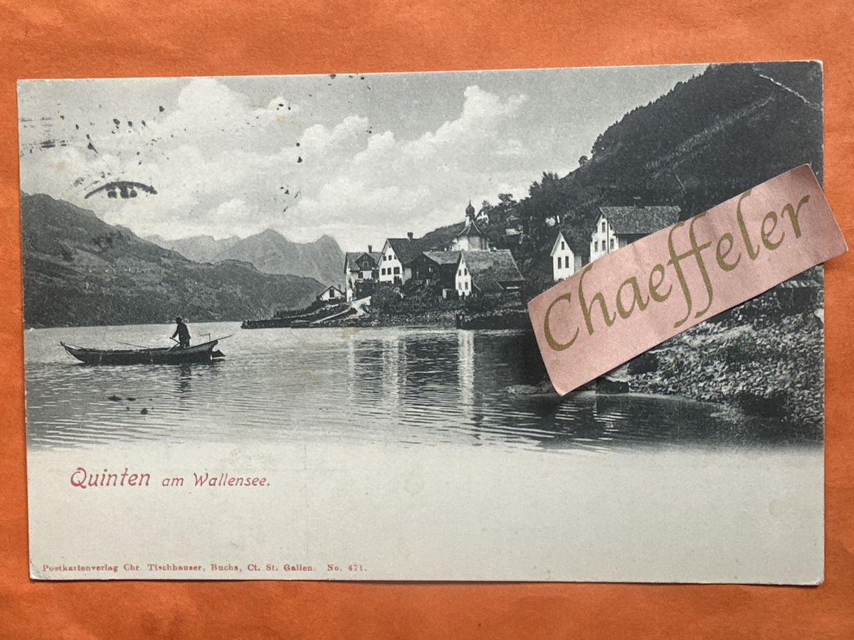 Cartoline postali: 1910 Quinten am Walensee, Wallensee – Usato da Zürich venduto da Chaeffeler