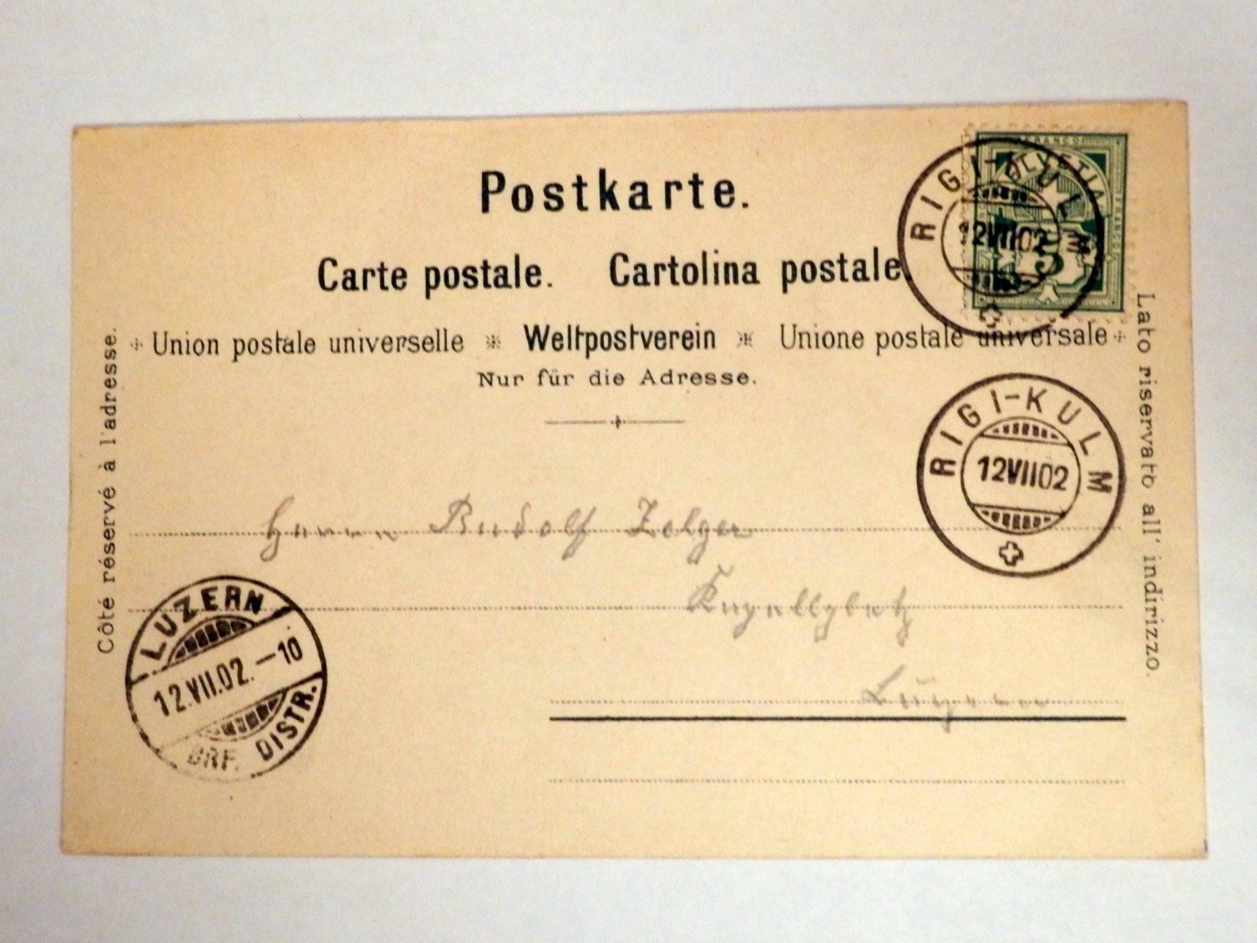 Ansichtskarten: Rigi - Kulm, Künstlerlitho – Gebraucht aus Ueberstorf von dinbau 3