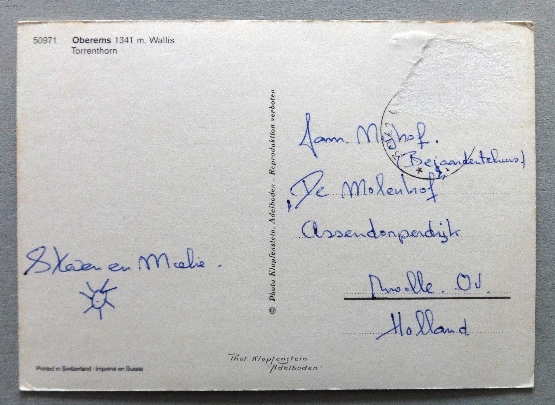 Cartes postales: Oberems, 1341 m,  Torrenthorn – Défectueux à Fétigny par Billy2miny 1