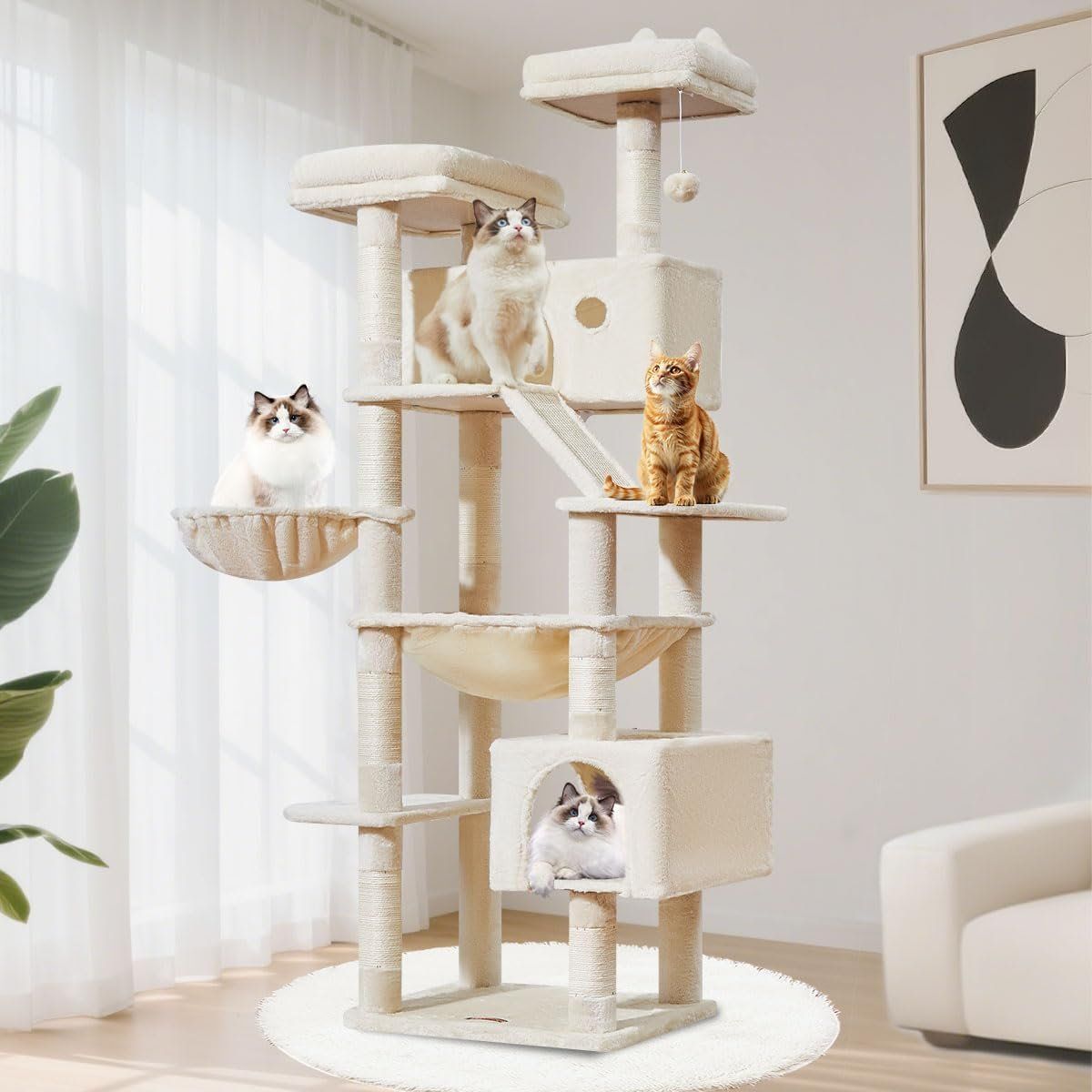 Arbres à chats: Kratzbaum 180cm Groß 2 Katzenhäuser Hängematte Beige – Neuf avec emballage d'origine à Schaffhausen par AllesMussRaus60