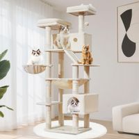 Kratzbaum 180cm Groß 2 Katzenhäuser Hängematte Beige