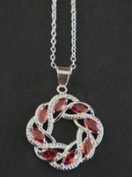 Pendentif avec chaînette 925 argent, Grenats rouge, 50 cm