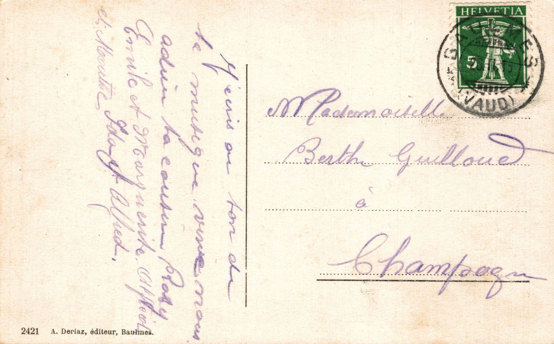 Ansichtskarten: Eglise de Baulmes – Gebraucht aus Bronschhofen von Astore 1