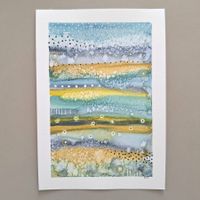 Aquarell Original Abstrakt blau petrol - 14.5 x 20.5cm