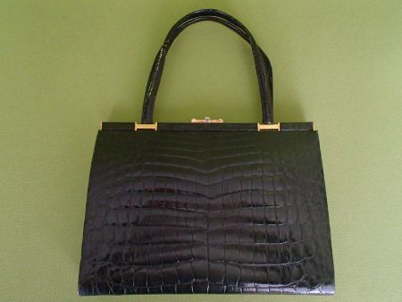 schwarze Vintage Krokotasche 2 Fächer