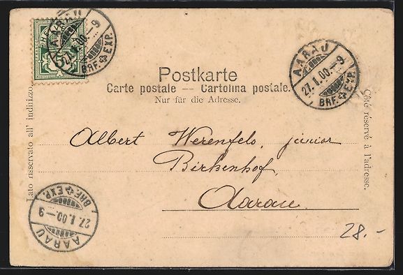 Cartoline postali: Präge-AK Aarau, Teilansicht, Wappen – Usato da Berlin venduto da bartko-reher 1