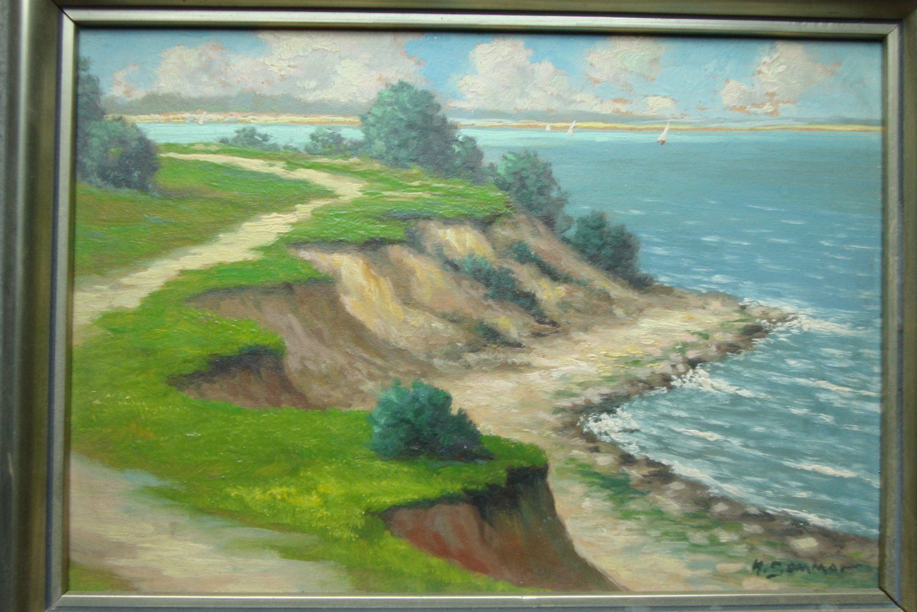 Tableaux: Uferlandschaft mit Gischt und Booten, Öl – D'occasion à Bern par carola31