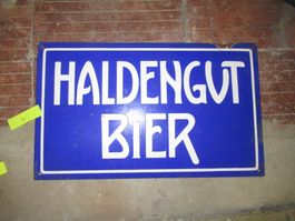 Haldengut Bier Emailschild Blau Weiss Original selten Nr.4