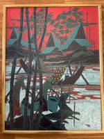 Vintage Batikbild – Tropische Dorflandschaft