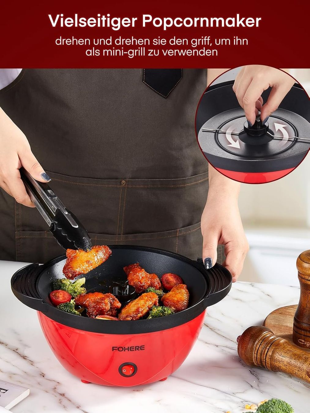 Elettrodomestici da cucina: Popcornmaschine 3,5L rot elektrisch Popcorn Maker – Nuovo e nell'imballaggio originale da Wittenbach venduto da VELARO 8