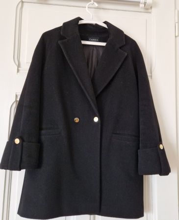 Manteau d'hiver CAROLL noir, laine, taille 38, élégant