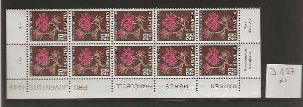 Tous les timbres: Timbre Pro Juventute J127 ** bande de 10 – Neuf (Voir description) à Sorvilier par carose01