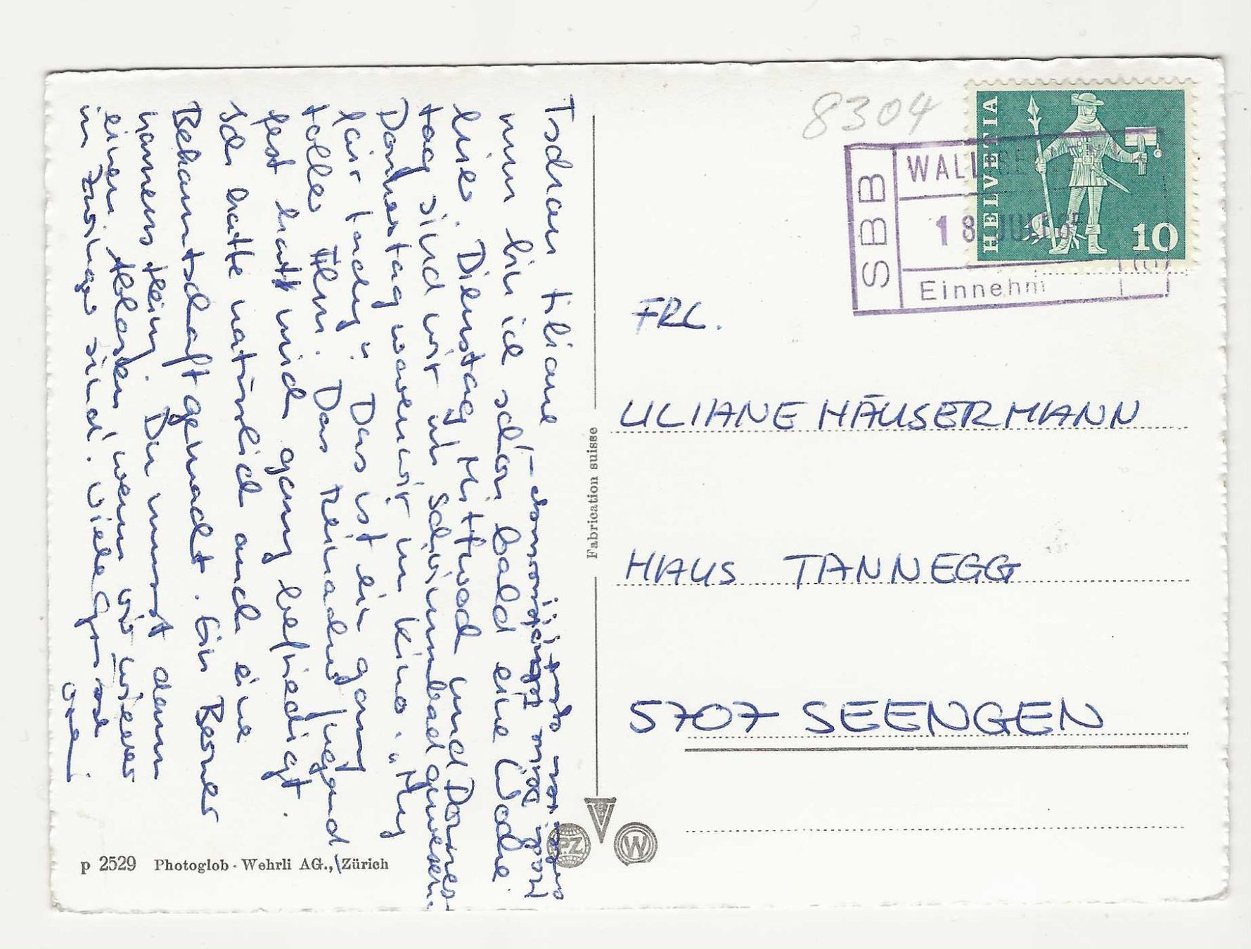 Ansichtskarten: WALLISELLEN    ( SBB-BALKENSTEMPEL) – Gebraucht aus Küttigen von rol_hk98 1