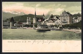 AK Luzern, Dampfer vor der Stadt, 1904