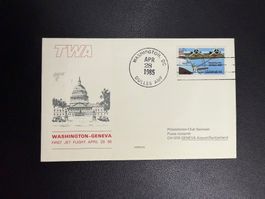 TWA Erstflugbrief Washington-Genf 1985