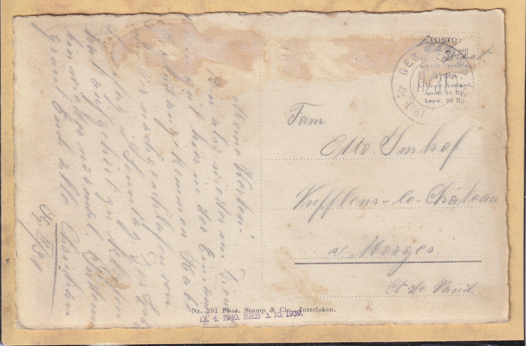 Cartoline postali: Habkern bei Interlaken - 1939 – Usato da Orvin venduto da Pyaeschli 1