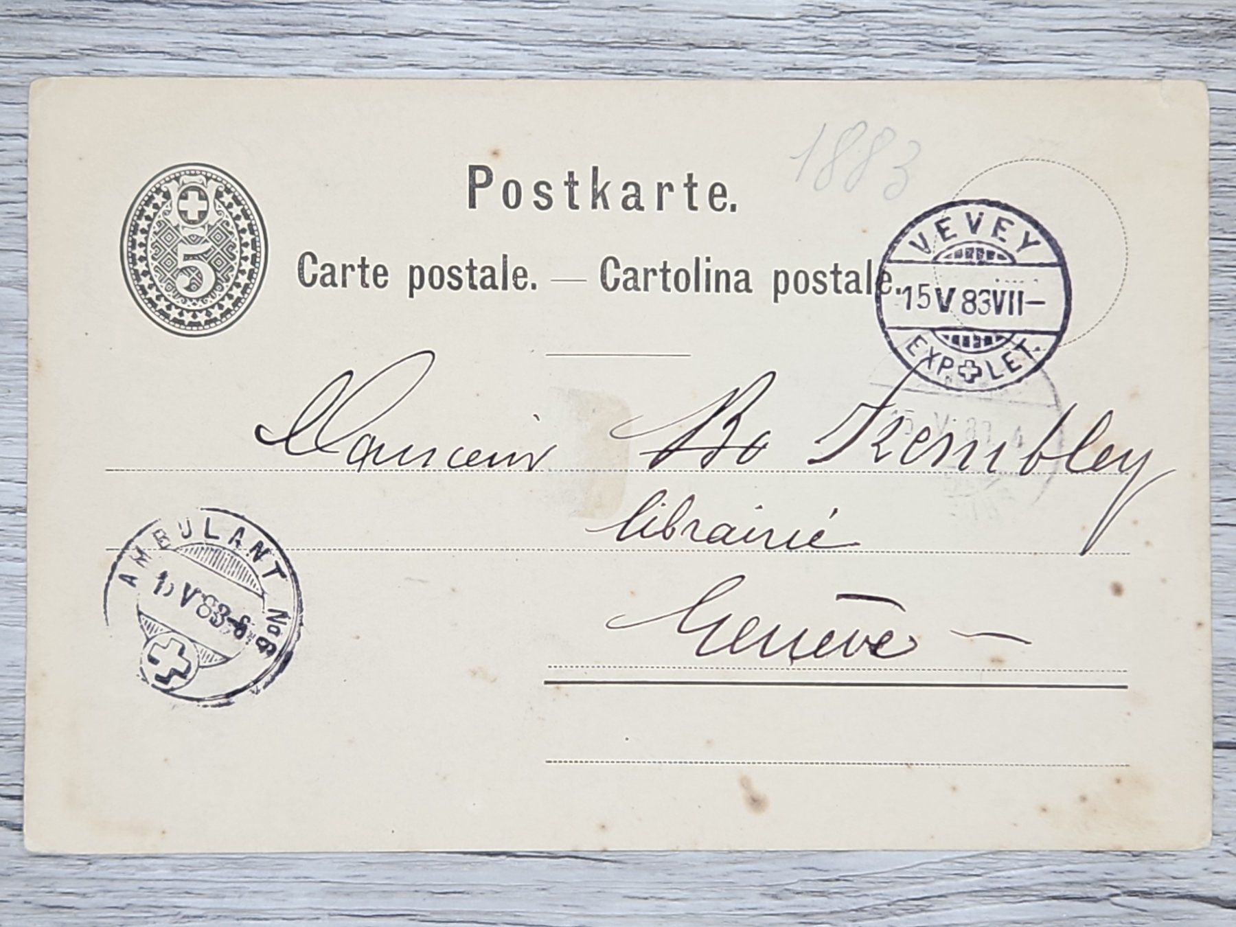 Tutti i francobolli: CL16 Carte Postale + Timbre Suisse 1883 – Usato da Cousset venduto da Patrick_Collections