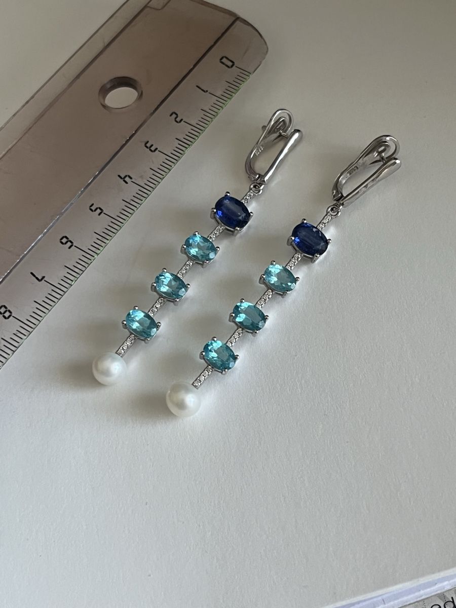 Boucles d'oreille: Orecchini 925 argento con perla e pietre blu – D'occasion à Locarno par cichita