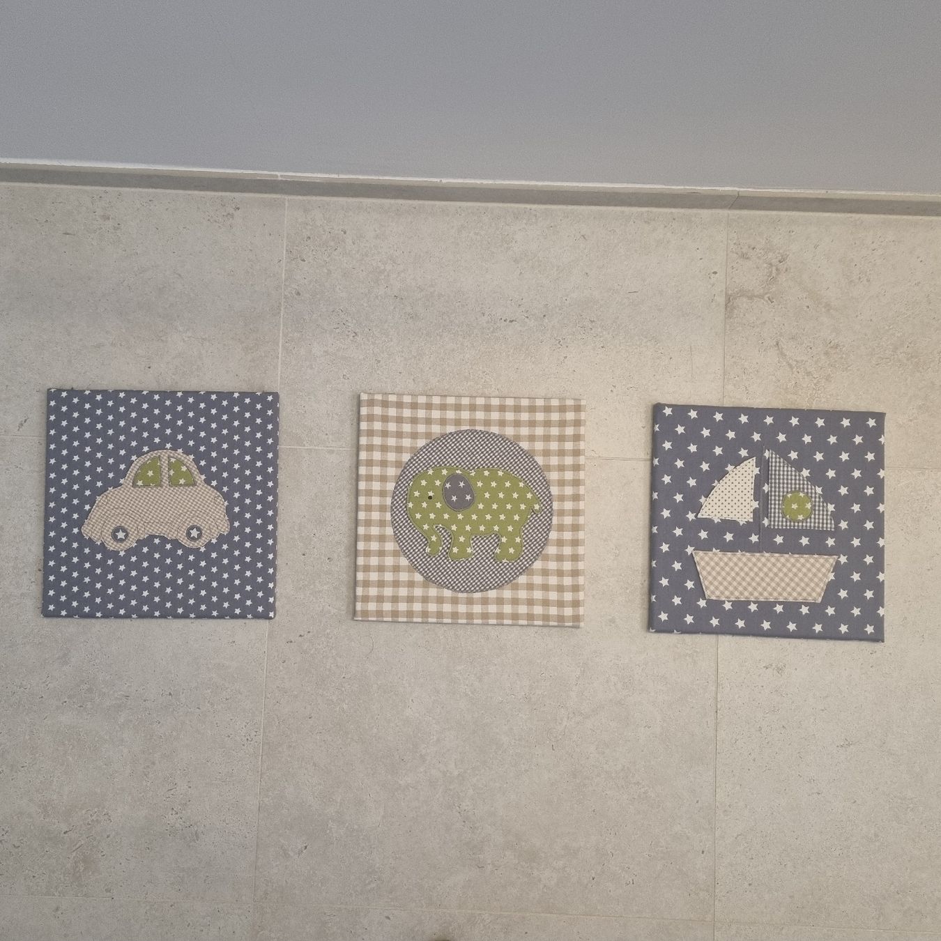 Poster & Bilder: 3er Set süsse gerahmte Stoffbilder – Gebraucht aus Champlan von acr_kkd5