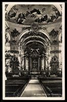 AK St. Gallen, Innenansicht der Klosterkirche mit Deckenmale