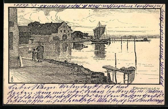 Cartoline postali: Ermatingen, Hafenpartie mit Segelboot – Usato da Berlin venduto da bartko-reher