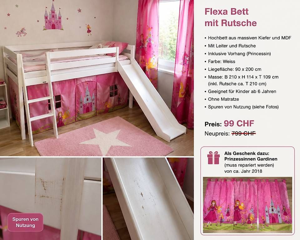 Betten: FLEXA Bett mit Rutsche: BILLIG mit GESCHENKEN – Gebraucht aus Bottmingen von Iva123
