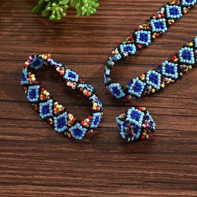 Sonstiger Schmuck: Handgemachtes Schmuckset mit blau-bunten Perlen – Neu und originalverpackt aus Glattbrugg von majuska01 2