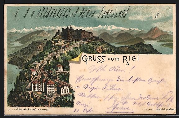 Ansichtskarten: Litho Rigi, Rigi-Bahn, Alpengipfel, 1899 – Gebraucht aus Berlin von bartko-reher