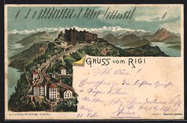Litho Rigi, Rigi-Bahn, Alpengipfel, 1899