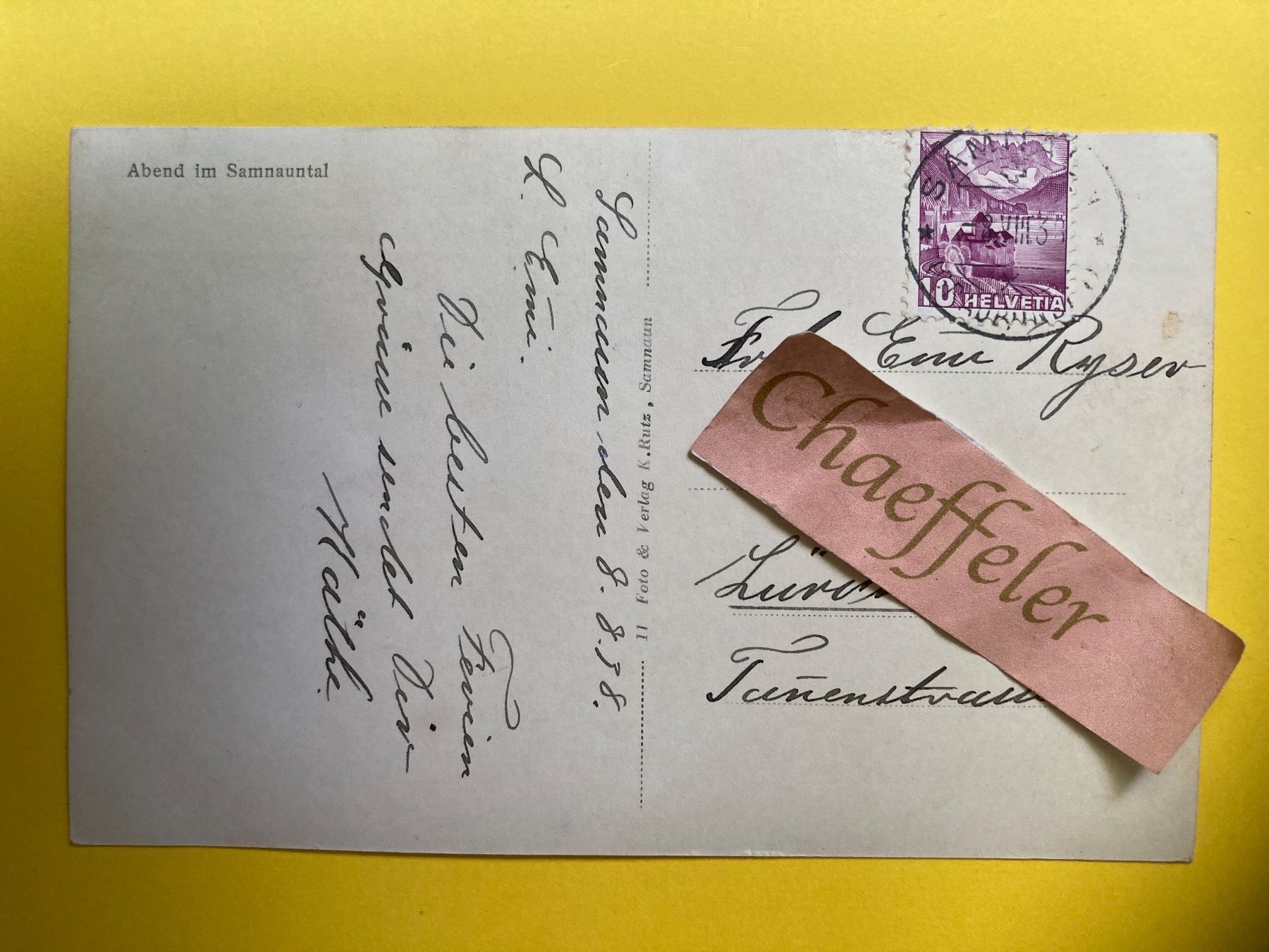 Cartoline postali: 1938 Abend im Samnautal – Usato da Zürich venduto da Chaeffeler 1